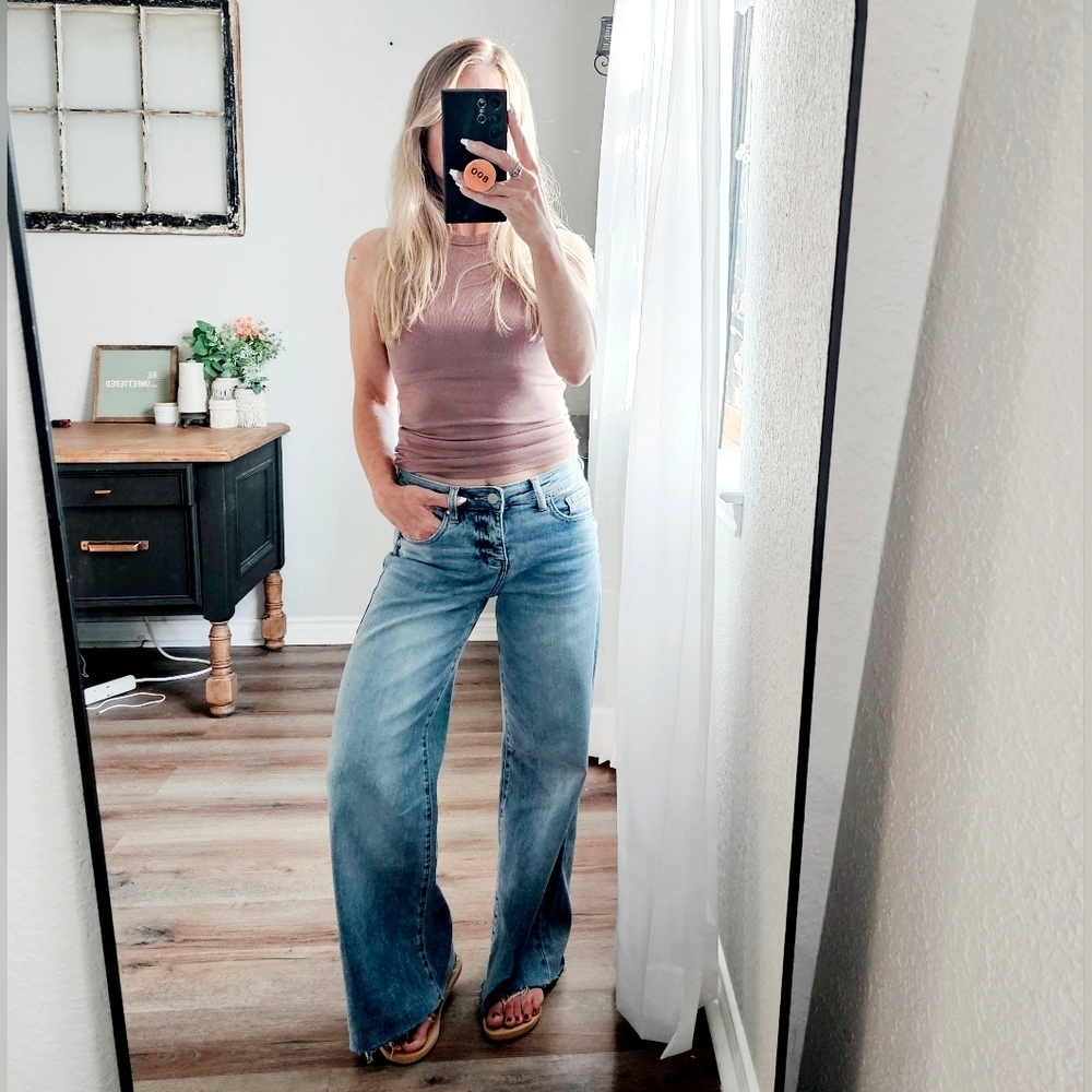 RISEN HR Tummy Control Light Wash Wide Leg Palazzo Denim Jeans Various NEW - Picture 12 of 12
